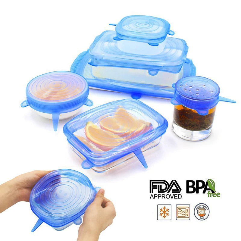 Tampas de Silicone para Alimentos - Conjunto de 6 Peças para Conservação Total!