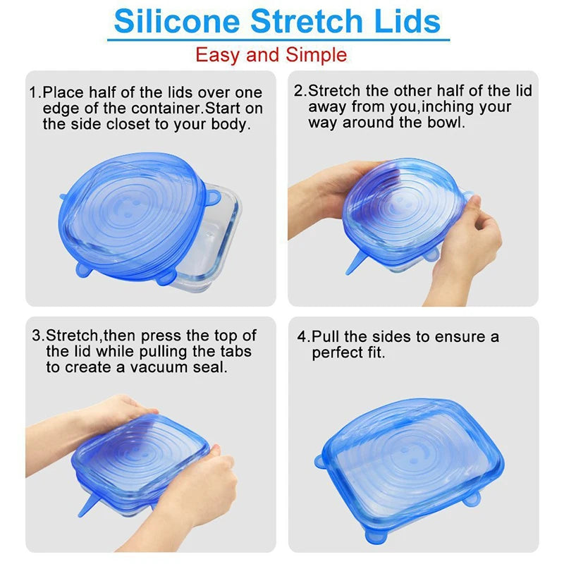 Tampas de Silicone para Alimentos - Conjunto de 6 Peças para Conservação Total!