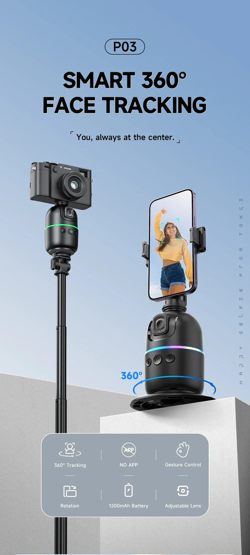 Incrível Gimbal Selfie  360°  - Transforme seus vídeos com tecnologia inteligente 360°!