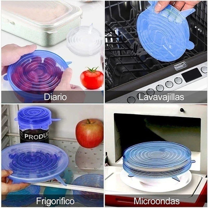 Tampas de Silicone para Alimentos - Conjunto de 6 Peças para Conservação Total!