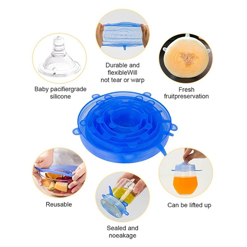 Tampas de Silicone para Alimentos - Conjunto de 6 Peças para Conservação Total!