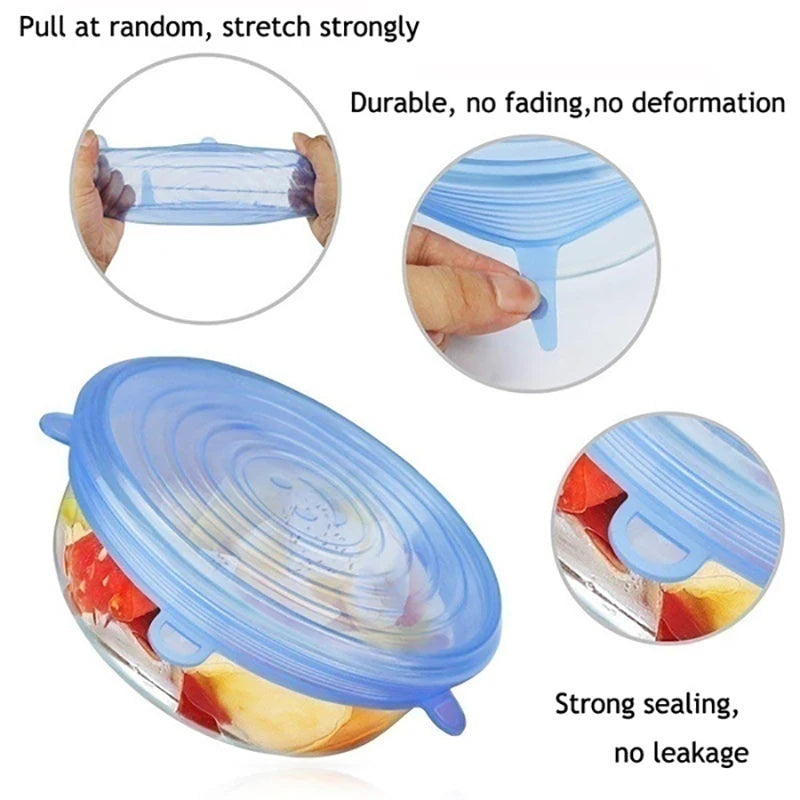 Tampas de Silicone para Alimentos - Conjunto de 6 Peças para Conservação Total!