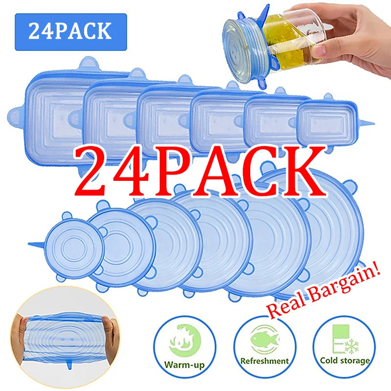 Tampas de Silicone para Alimentos - Conjunto de 6 Peças para Conservação Total!